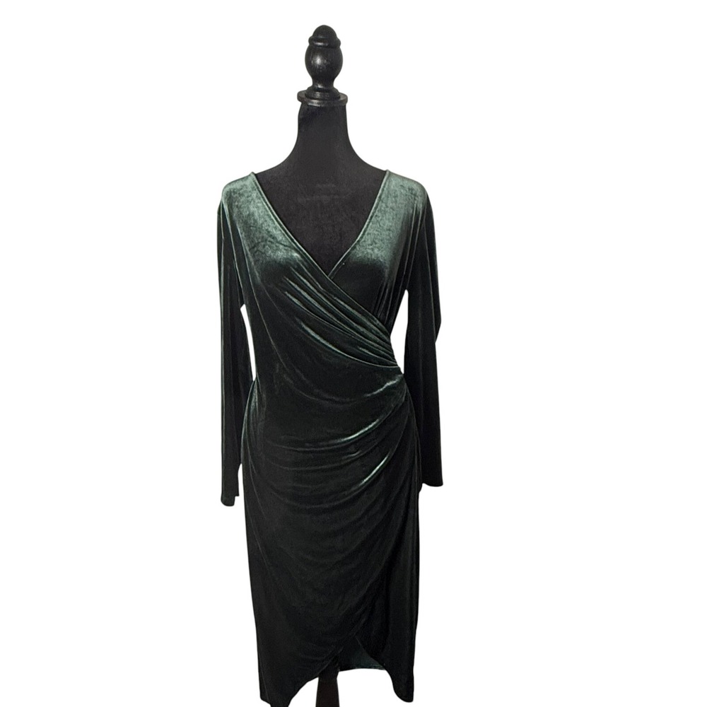 Banana‎ Republic Green Velvet Faux Wrap Dress Ruched Cocktail Womens XS Formal